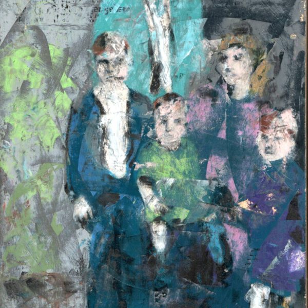 Jojo Wolff: 80er Familie, Collage, Acryl und Ölpastell ca. 20x30cm 1986/2024