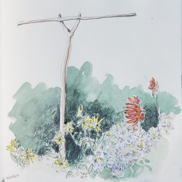 Ansitz beim Gemüsebeet 8.Oktober 2023, Aquarell 30x40cm