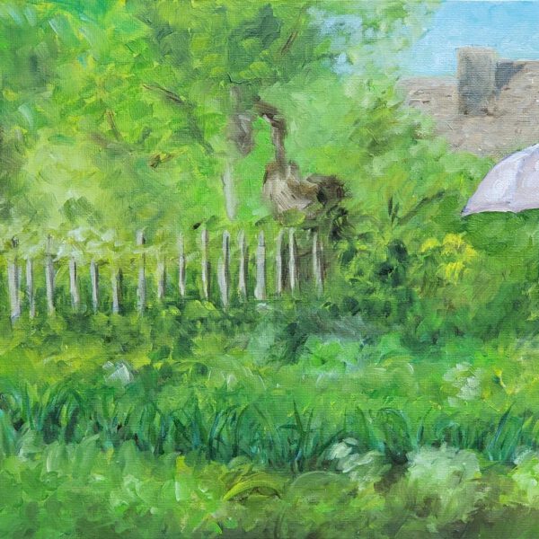 Gemüsegarten im Juli 2023, Öl auf Malkarton 30x40cm