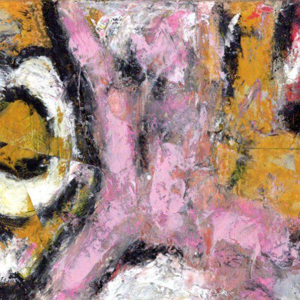 OM, 1990/2024, Collage und Ölpastell 10,2x14,5cm