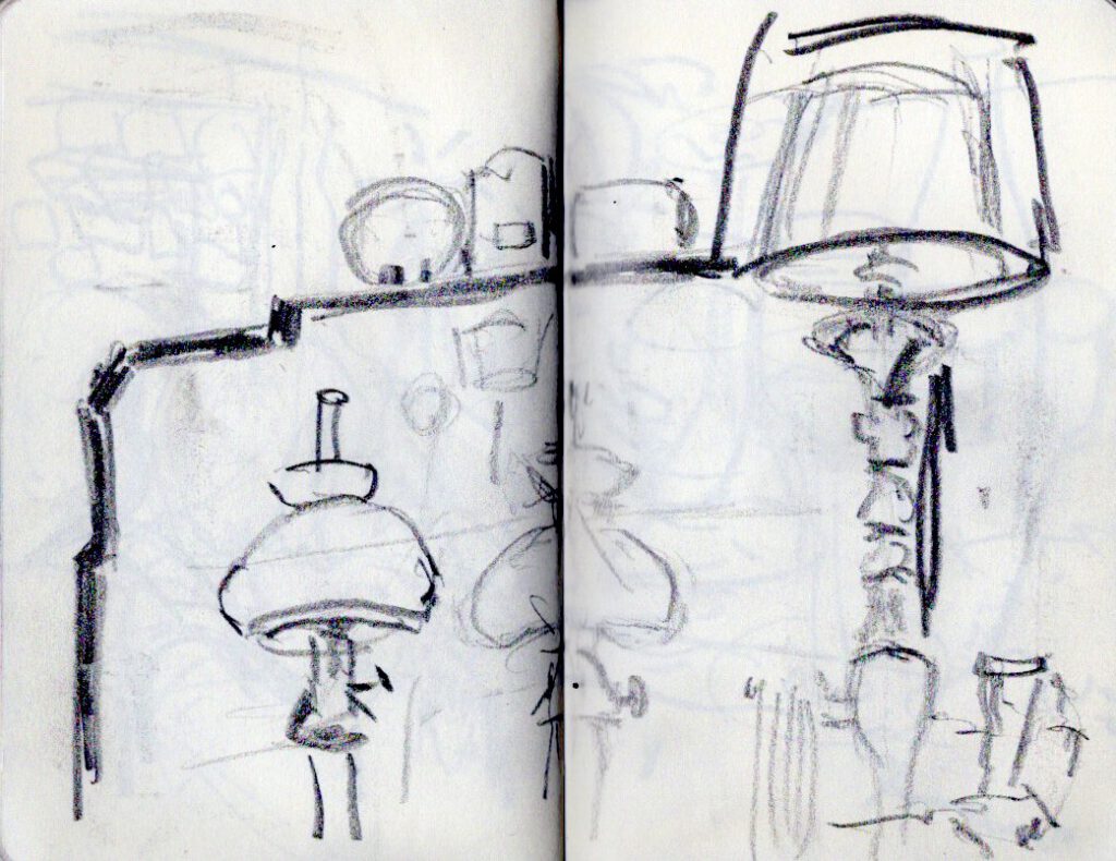 Skizzenbuch Camaret, Abendliches Interieur, September 2023