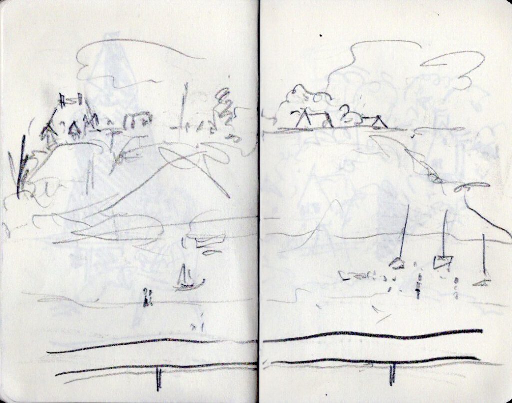 Skizzenbuch Camaret, Blick auf den Hafen, September 2023