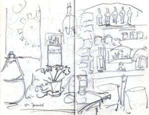 Skizzenbuch Ligurien, Bar in Finalborgo, 23. Januar 2024