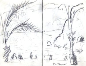 Skizzenbuch Ligurien, Finale Beach, 29. Januar 2024