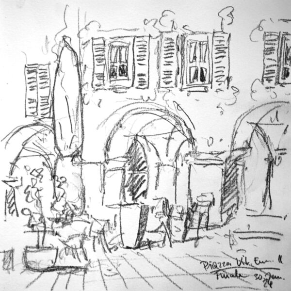Skizzenbuch Ligurien, Piazza Vittore Emmanuel, 30. Januar 2024