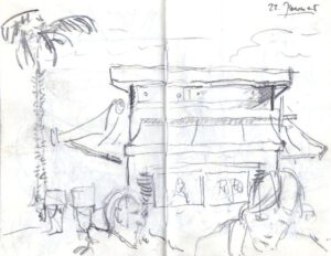 Skizzenbuch Ligurien, Strandbar in Finale, 21. Januar 2024