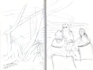 Skizzenbuch Sizilien, Agrigent, Valle dei Templi, Cafeszene, 7. Februar 2023