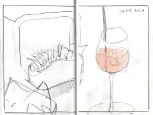 Skizzenbuch Sizilien, Apero im Cafe Luca 2, 4. Februar 2023