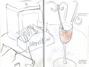 Skizzenbuch Sizilien, Apero im Cafe Luca, 4. Februar 2023