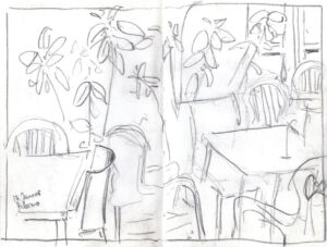 Skizzenbuch Sizilien, Straßencafe in Palermo, 17. Januar 2023