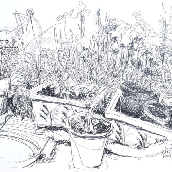 Terrasse, 8. Mai, Bleistift ca. 40x60cm