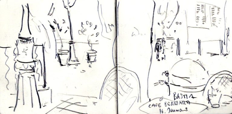 Jojo Wolff: Skizzenbuch Korsika/Nizza 2025, 16. Januar, Café Bernard, Bastia