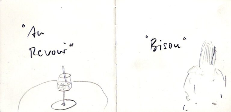 Jojo Wolff: Skizzenbuch Korsika/Nizza 2025, 16. Januar, "Au revoir - Bisou"