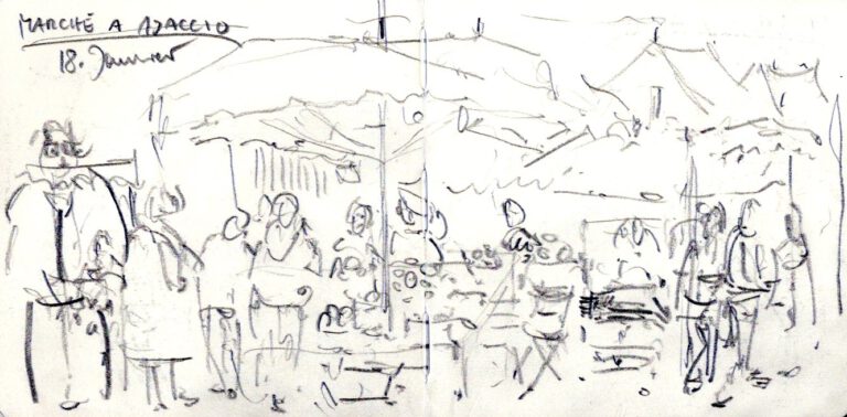 Jojo Wolff: Skizzenbuch Korsika/Nizza 2025, 18. Januar, Marche a Ajaccio