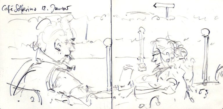 Jojo Wolff: Skizzenbuch Korsika/Nizza 2025, 18. Januar, Ajaccio, Cafe Solferino