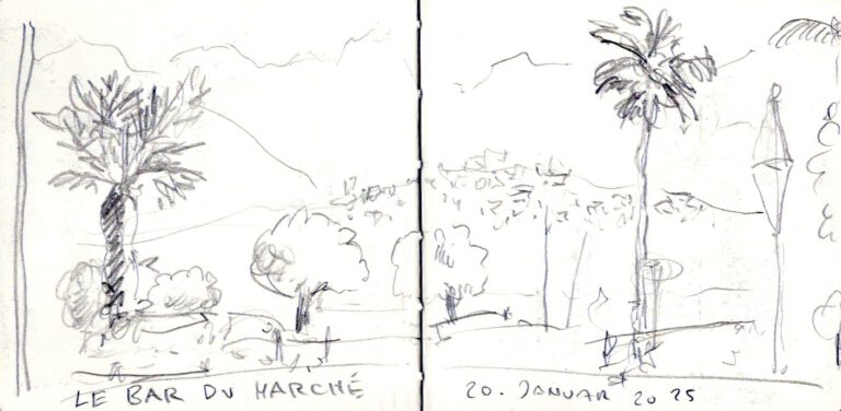 Jojo Wolff: Skizzenbuch Korsika/Nizza 2025, 20. Januar, Ajaccio, Le Bar du Marche