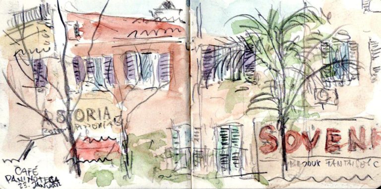 Jojo Wolff: Skizzenbuch Korsika/Nizza 2025, 23. Januar, Ajaccio, Place Foch