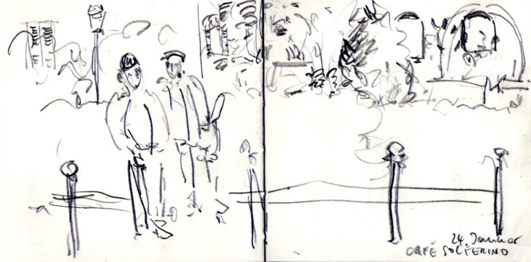 Jojo Wolff: Skizzenbuch Korsika/Nizza 2025, 24. Januar, Café Solferino