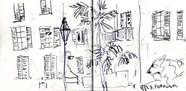 Jojo Wolff: Skizzenbuch Korsika/Nizza 2025, 6. Februar, Ajaccio, Place Foch