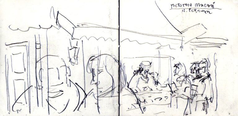 Jojo Wolff: Skizzenbuch Korsika/Nizza 2025, 12. Februar, Markt in Menton