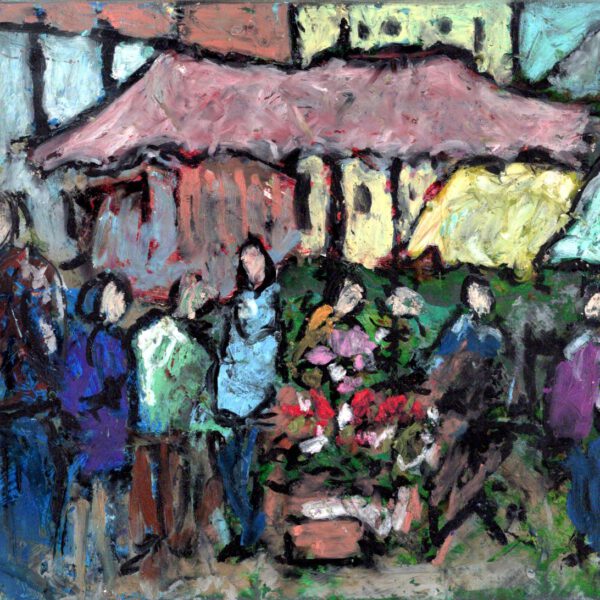 Jojo Wolff 2025: Markt in Ajaccio, Ölpastell 18,5x25cm