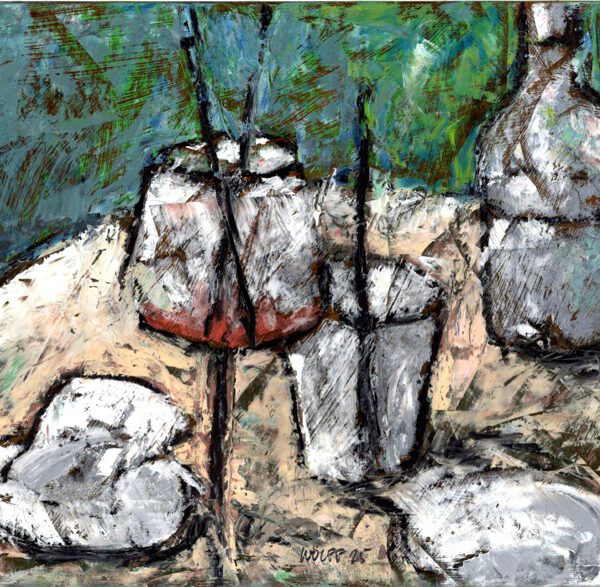 Jojo Wolff 2025: Place St. Nicolas, Bastia, Ölpastell 20x30cm