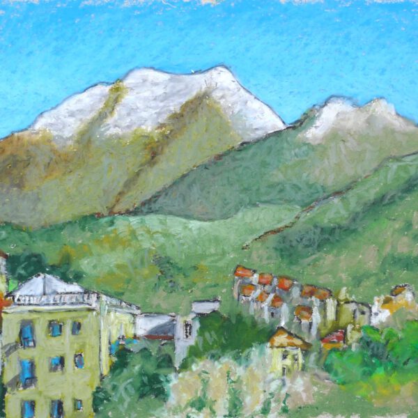 Jojo Wolff 2023: Sapri Balkon, Ölpastell 24x30cm