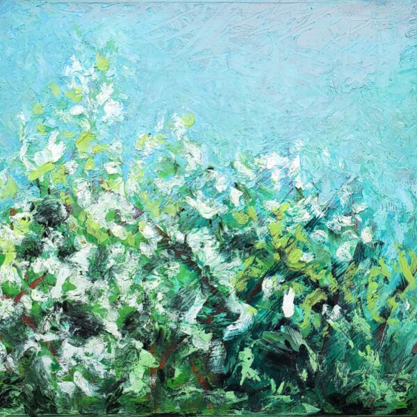 Jojo Wolff 2025: 24.Mai Philadelphus vor dem Regen, Ölpastell 13x18cm