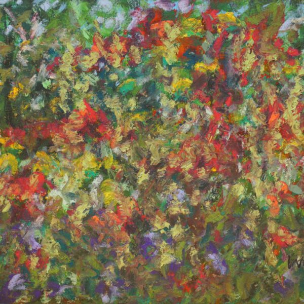 Jojo Wolff 2025: 1. Juli Montbretien, Acryl und Ölpastell, 13x19cm