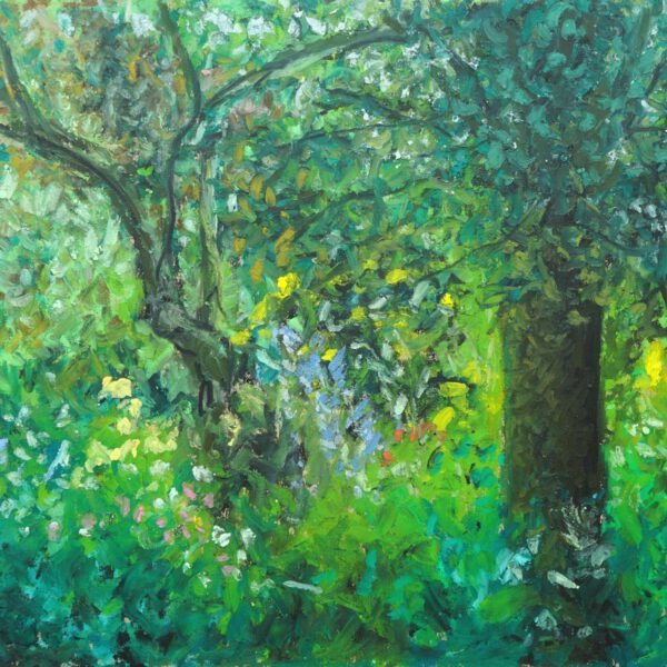 Jojo Wolff 2025: Garten 15. Juli, Ölpastell 20x30cm
