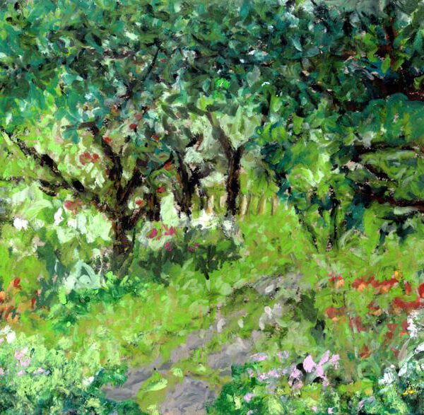 Jojo Wolff 2025: Garten 16. Juli, Ölpastell 20x30cm