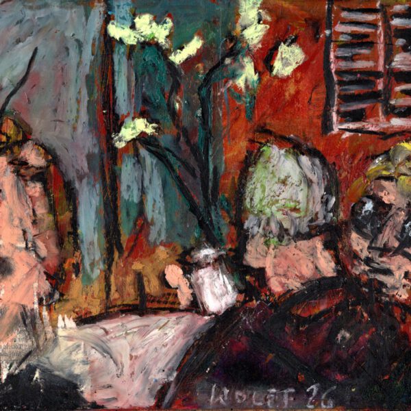 Jojo Wolff 2026: Bar in Ajaccio 1. Februar, Ölpastell 20x30cm